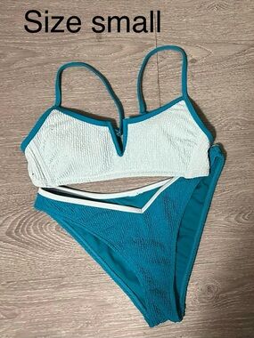 Teal and light blue Textured Bikini Set